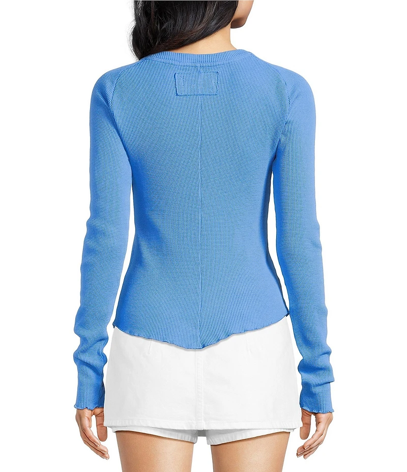 Free People We The Free Easy Does It Waffle Knit Crew Neck Long Sleeve Tee Shirt