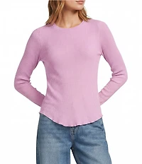 Free People We The Free Easy Does It Waffle Knit Crew Neck Long Sleeve Tee Shirt