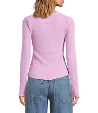 Free People We The Free Easy Does It Waffle Knit Crew Neck Long Sleeve Tee Shirt