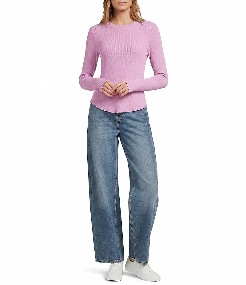 Free People We The Free Easy Does It Waffle Knit Crew Neck Long Sleeve Tee Shirt