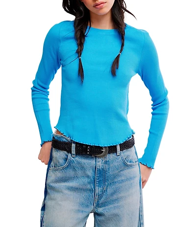Free People We The Free Easy Does It Waffle Knit Crew Neck Long Sleeve Tee Shirt