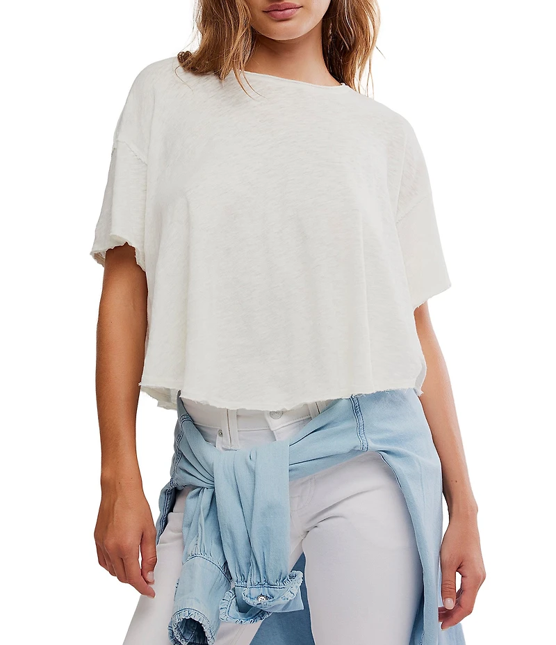 Free People We The Free Elsie Swing Boat Neck Short Sleeve Cropped Tee