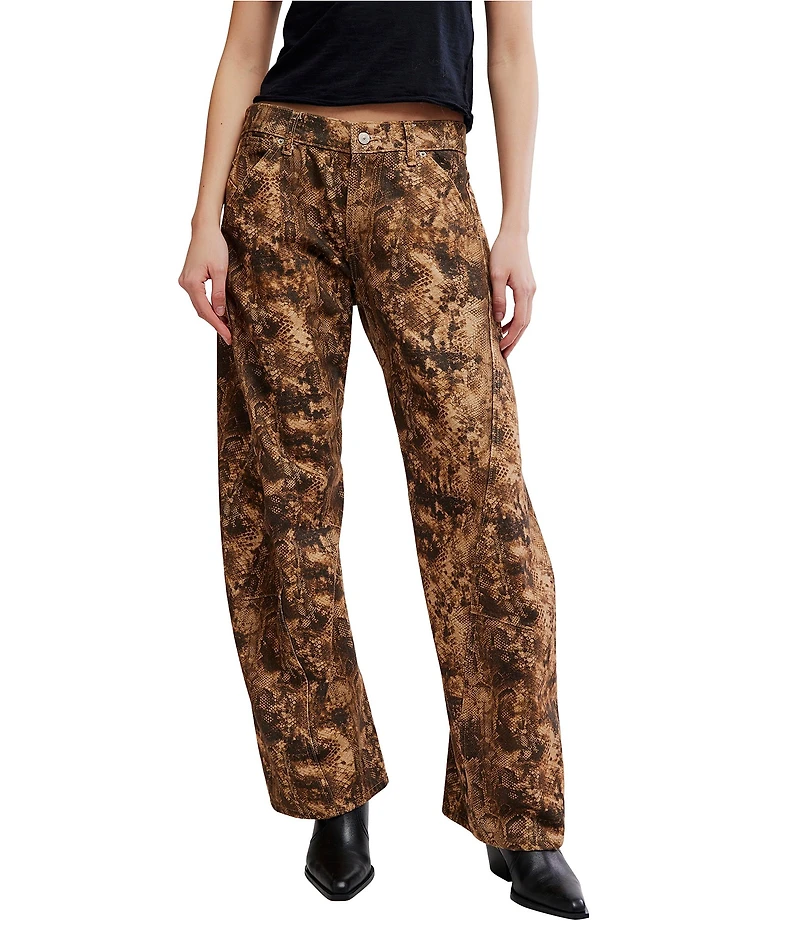 Free People We The Free Fable Snake Printed Low Rise Arced Leg Denim Jeans