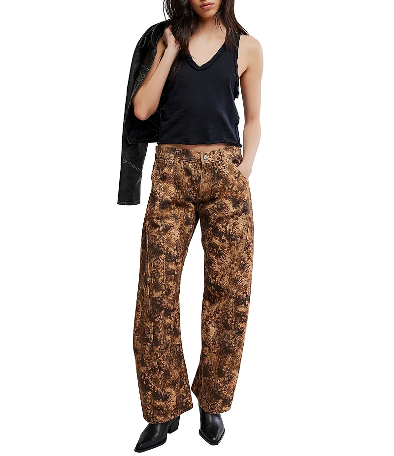 Free People We The Free Fable Snake Printed Low Rise Arced Leg Denim Jeans