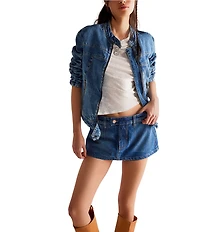 Free People We The Free Galivanting Peekaboo Denim Micro Skort