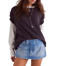 Free People We The Free Galivanting Peekaboo Denim Micro Skort