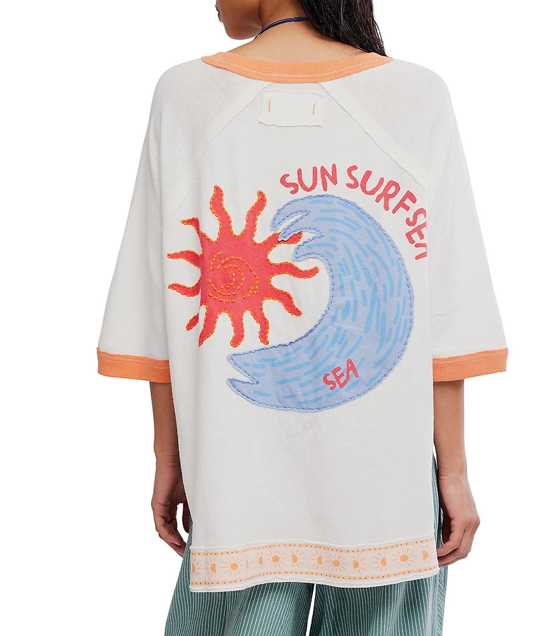 Free People We The Free Giulia Embroidered Patch Ringer Neck Short Sleeve Tee