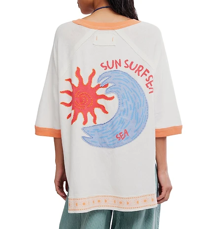 Free People We The Free Giulia Embroidered Patch Ringer Neck Short Sleeve Tee