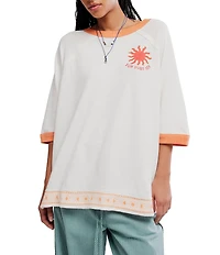 Free People We The Free Giulia Embroidered Patch Ringer Neck Short Sleeve Tee