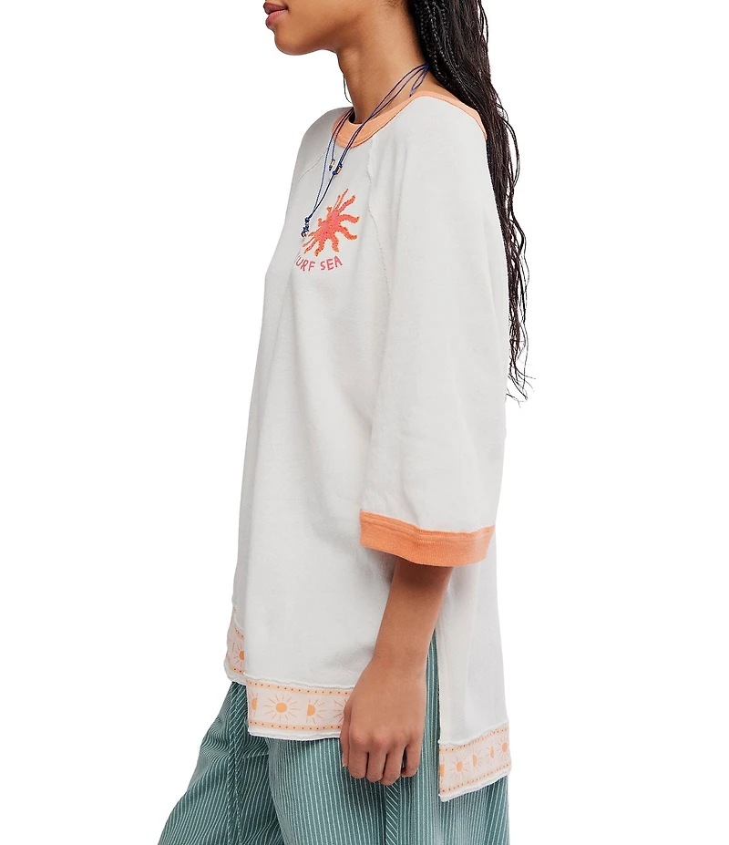 Free People We The Free Giulia Embroidered Patch Ringer Neck Short Sleeve Tee