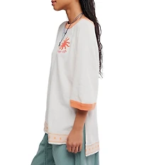 Free People We The Free Giulia Embroidered Patch Ringer Neck Short Sleeve Tee