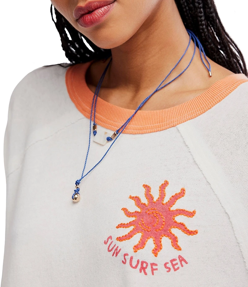 Free People We The Free Giulia Embroidered Patch Ringer Neck Short Sleeve Tee