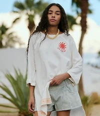 Free People We The Free Giulia Embroidered Patch Ringer Neck Short Sleeve Tee