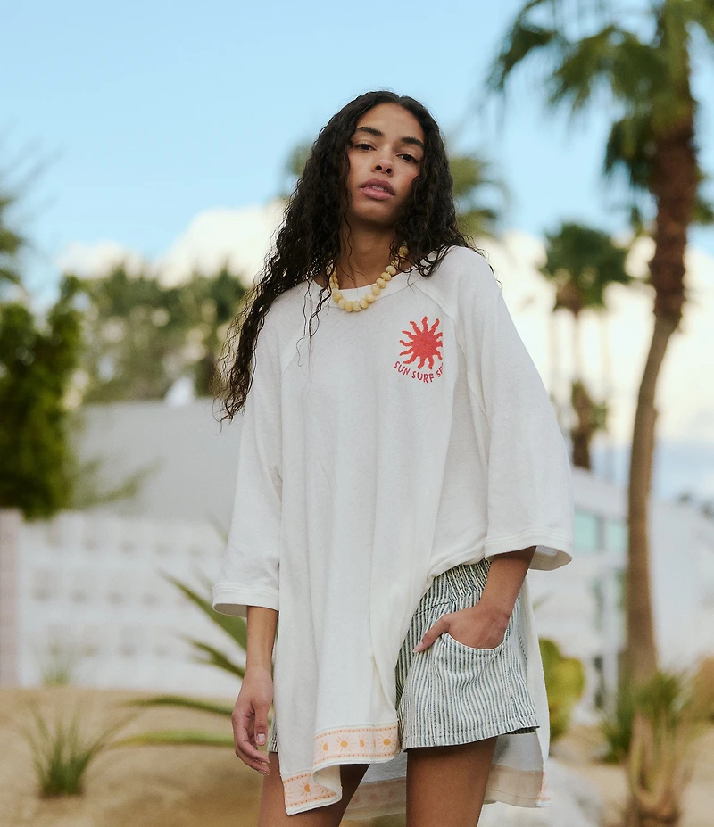 Free People We The Free Giulia Embroidered Patch Ringer Neck Short Sleeve Tee