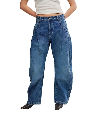 Free People We The Free Golden Hour Low Rise Barrel Leg Denim Trouser Pants