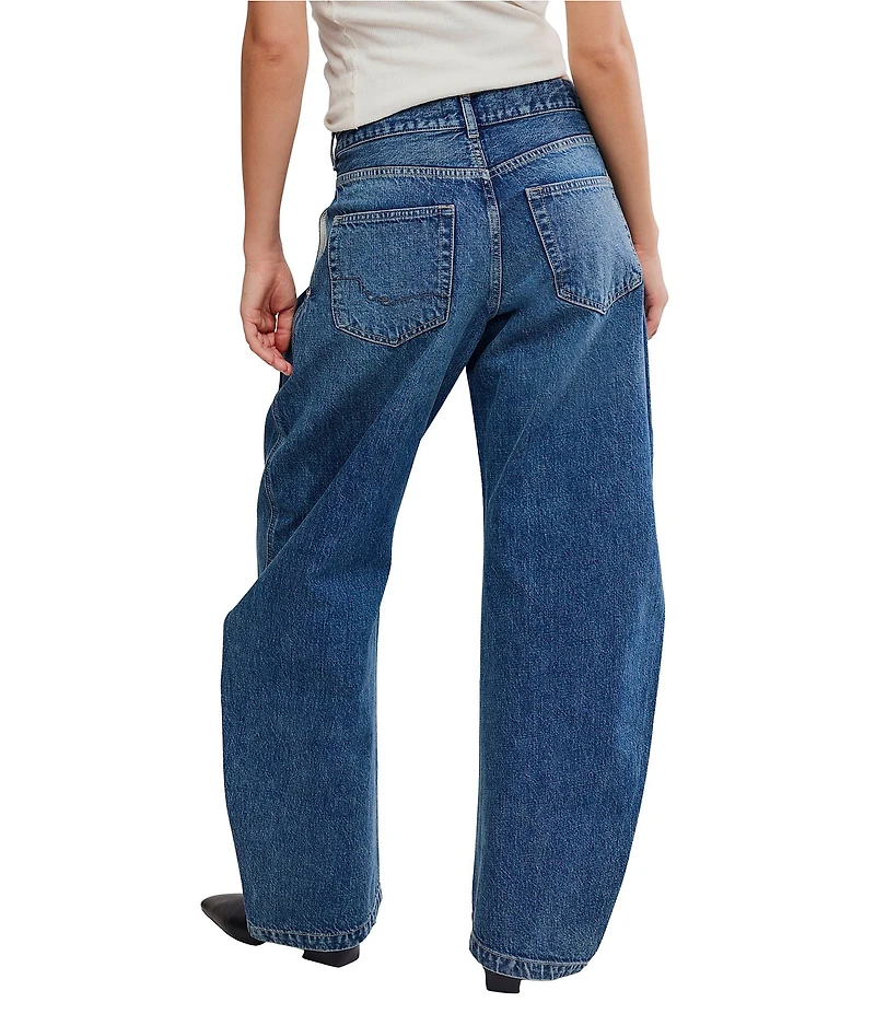 Free People We The Free Golden Hour Low Rise Barrel Leg Denim Trouser Pants