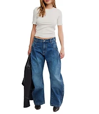 Free People We The Free Golden Hour Low Rise Barrel Leg Denim Trouser Pants