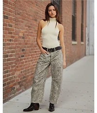 Free People We The Free Good Luck Denim Snake Print Mid Rise Barrel Jeans