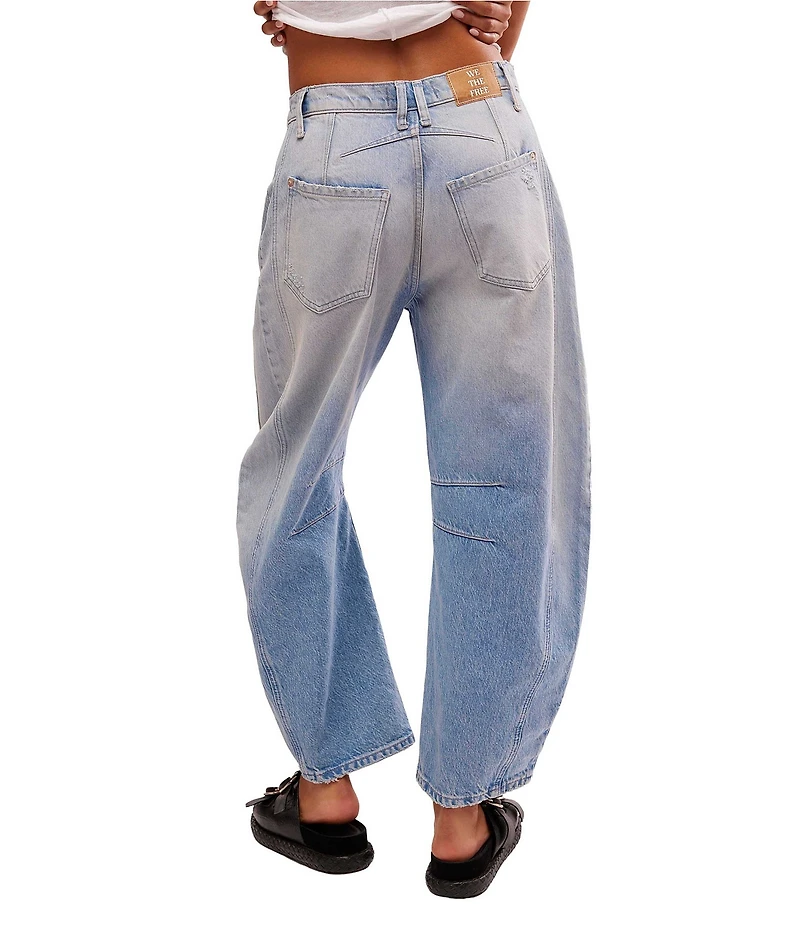 Free People We The Free Good Luck Mid Rise Destruction Wide Leg Barrel Jeans