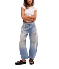 Free People We The Free Good Luck Mid Rise Destruction Wide Leg Barrel Jeans