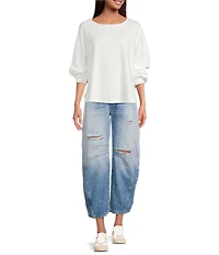 Free People We The Free Good Luck Mid Rise Destruction Wide Leg Barrel Jeans