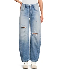 Free People We The Free Good Luck Mid Rise Destruction Wide Leg Barrel Jeans