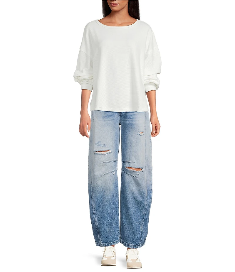 Free People We The Free Good Luck Mid Rise Destruction Wide Leg Barrel Jeans