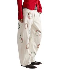 Free People We The Free Good Luck Printed Mid-Rise Barrel Jeans