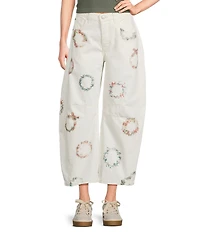 Free People We The Free Good Luck Printed Mid-Rise Barrel Jeans