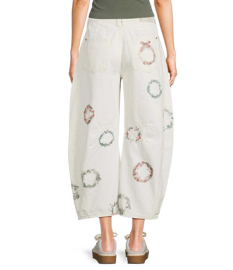 Free People We The Free Good Luck Printed Mid-Rise Barrel Jeans