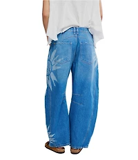 Free People We The Free Good Luck Sun Printed Mid Rise Barrel Jeans