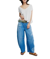 Free People We The Free Good Luck Sun Printed Mid Rise Barrel Jeans