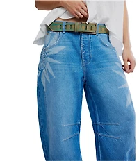 Free People We The Free Good Luck Sun Printed Mid Rise Barrel Jeans