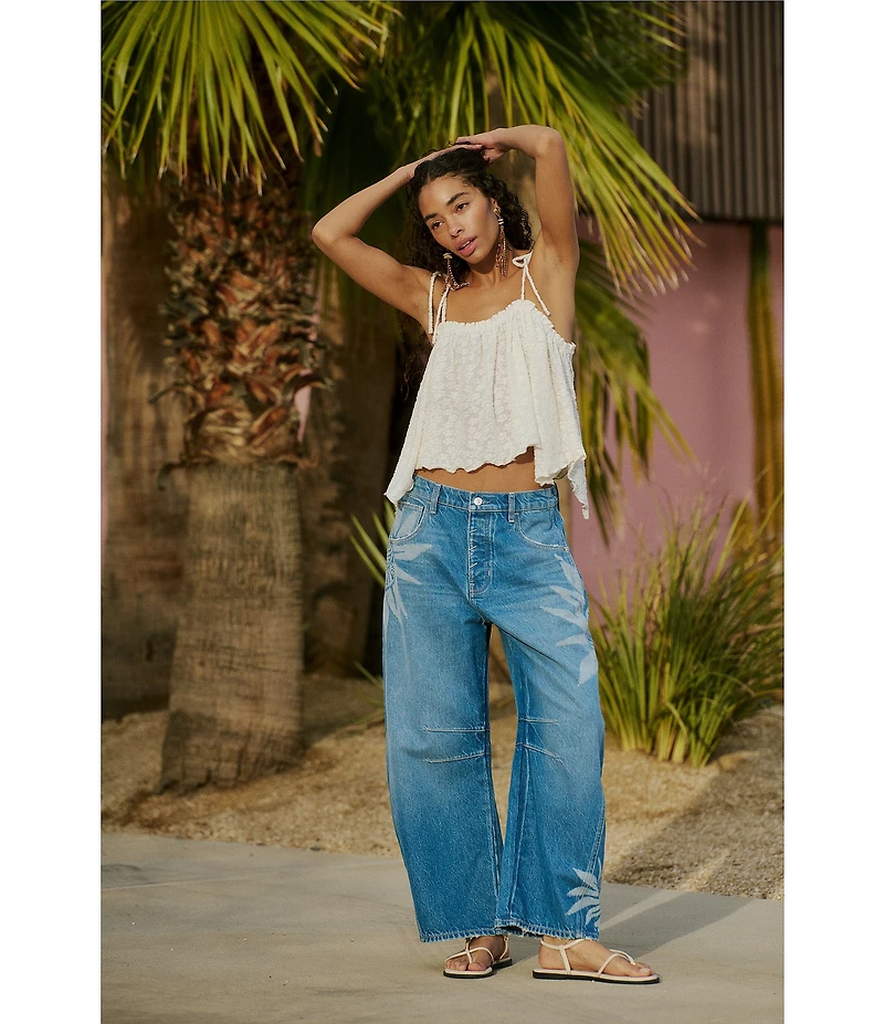 Free People We The Free Good Luck Sun Printed Mid Rise Barrel Jeans