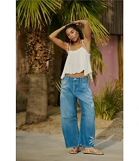 Free People We The Free Good Luck Sun Printed Mid Rise Barrel Jeans