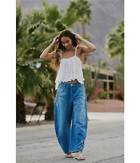 Free People We The Free Good Luck Sun Printed Mid Rise Barrel Jeans