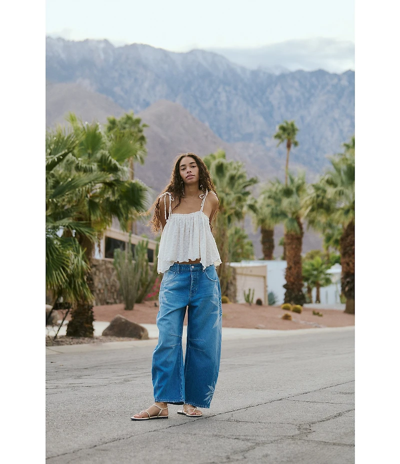 Free People We The Free Good Luck Sun Printed Mid Rise Barrel Jeans