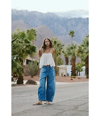 Free People We The Free Good Luck Sun Printed Mid Rise Barrel Jeans