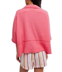 Free People We The Free Happy Days Collared Short Sleeve Button-Front Gauze Top