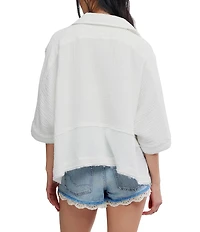Free People We The Free Happy Days Collared Short Sleeve Button-Front Gauze Top