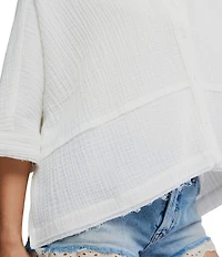 Free People We The Free Happy Days Collared Short Sleeve Button-Front Gauze Top
