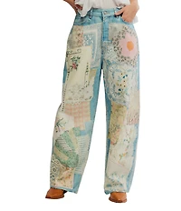 Free People We The Free Illusions Patchwork Printed Low Rise Barrel Leg Jeans