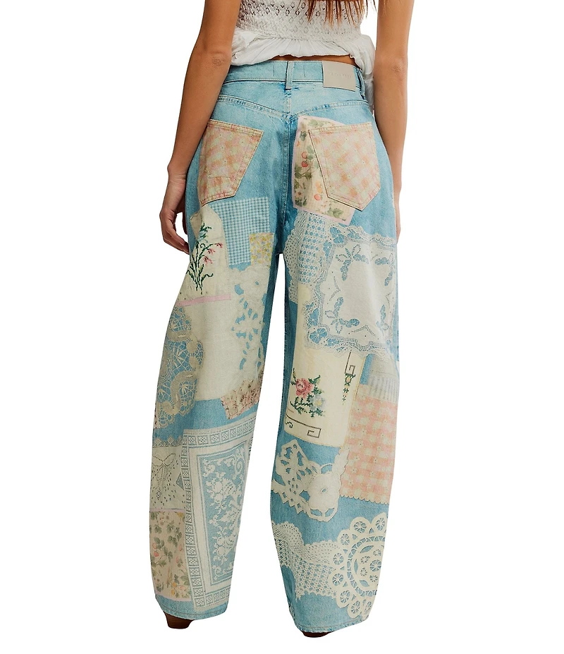 Free People We The Free Illusions Patchwork Printed Low Rise Barrel Leg Jeans