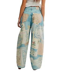 Free People We The Free Illusions Patchwork Printed Low Rise Barrel Leg Jeans