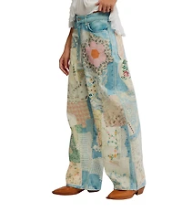 Free People We The Free Illusions Patchwork Printed Low Rise Barrel Leg Jeans