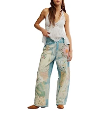 Free People We The Free Illusions Patchwork Printed Low Rise Barrel Leg Jeans