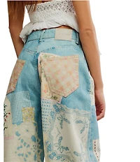 Free People We The Free Illusions Patchwork Printed Low Rise Barrel Leg Jeans