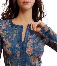 Free People We The Free Jamie Floral Print V-Neck Long Sleeve Henley Top