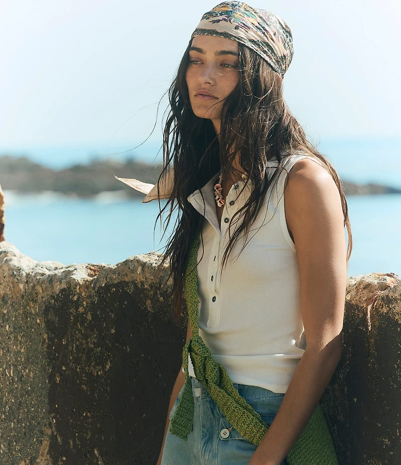Free People We The Free Jamie Ribbed Henley Neck Sleeveless Tank