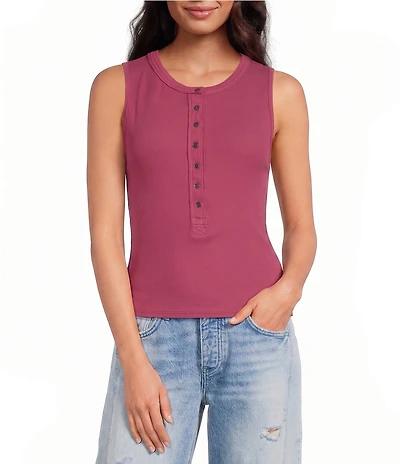 Free People We The Free Jamie Ribbed Henley Neck Sleeveless Tank